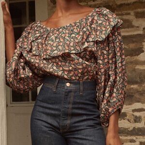 Dôen Cielito Blouse in Teal Canterbury Paisley Floral Ruffle Blouse - medium